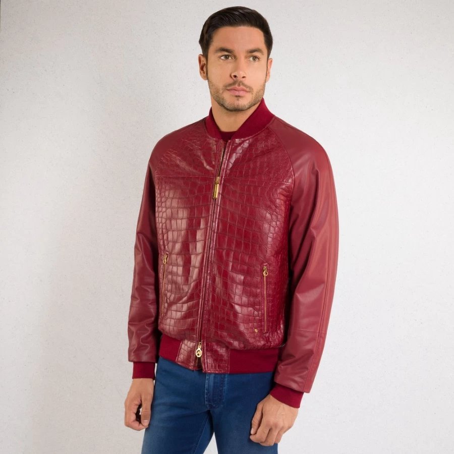 "Stefano Ricci Men's Luxury Blouson Jacket in Lambskin & Crocodile Leather"