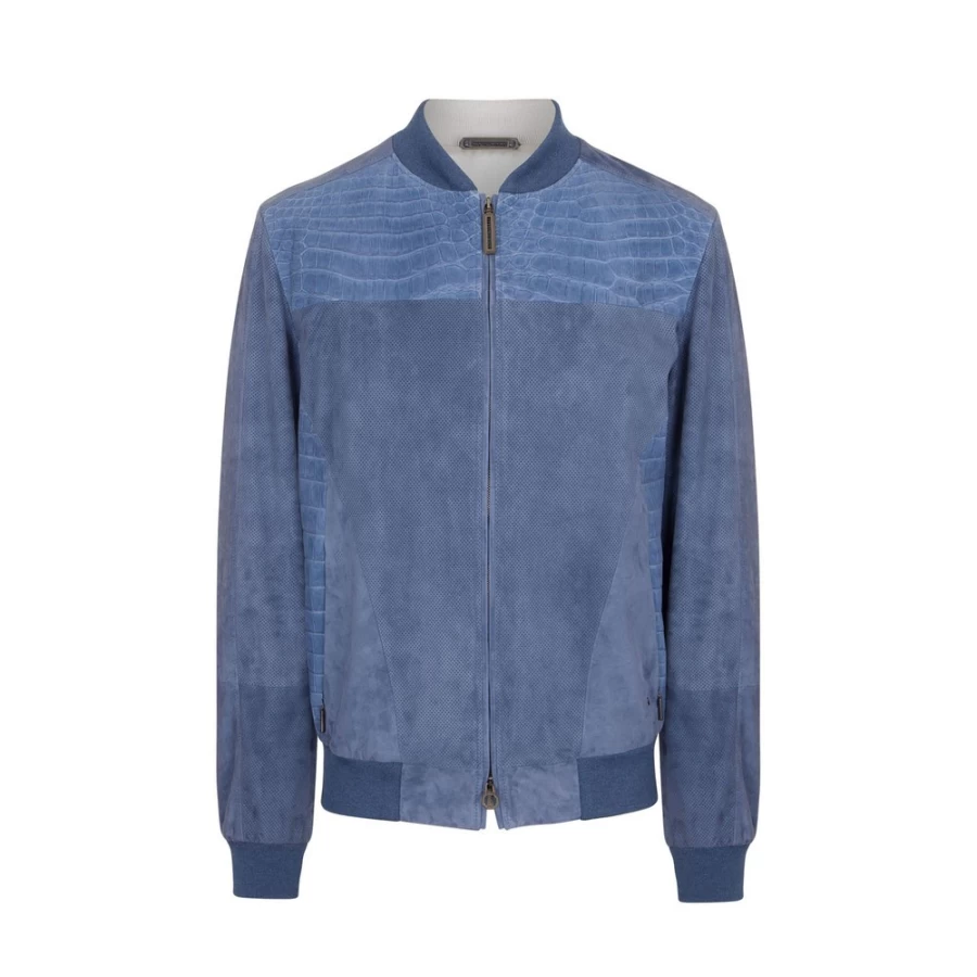 "Stefano Ricci Men's Luxury Nubuck & Crocodile Leather Blouson Jacket"