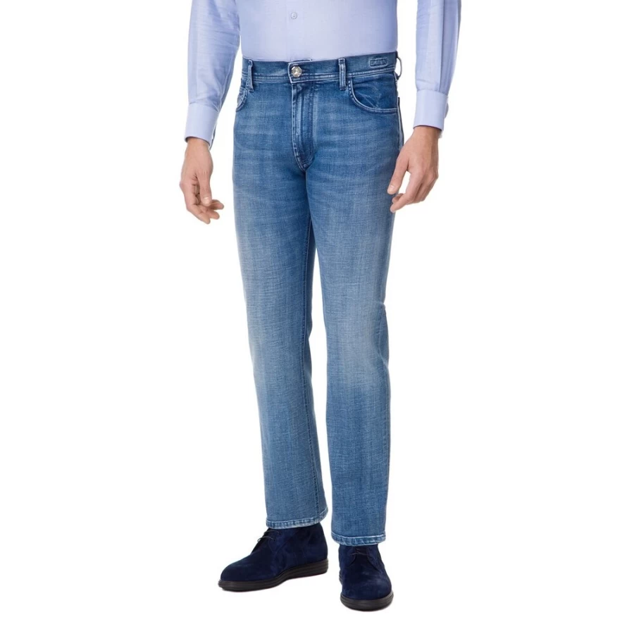 "Stefano Ricci Men's Premium Tapered Fit Jeans – Slim Tailored Denim Pants"