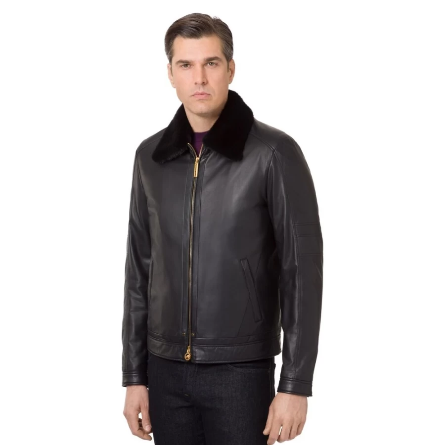 "Stefano Ricci Men's Luxury Lambskin Leather Jacket With Mink Fur Lining"