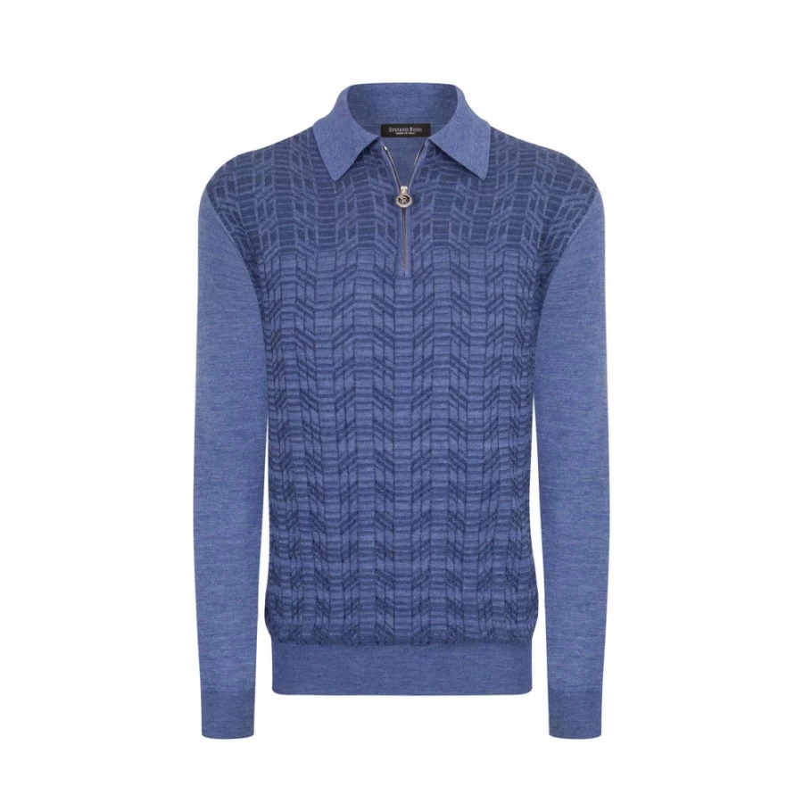"Stefano Ricci Men's Knit Zip Polo Shirt – Premium Luxury Cotton Top"