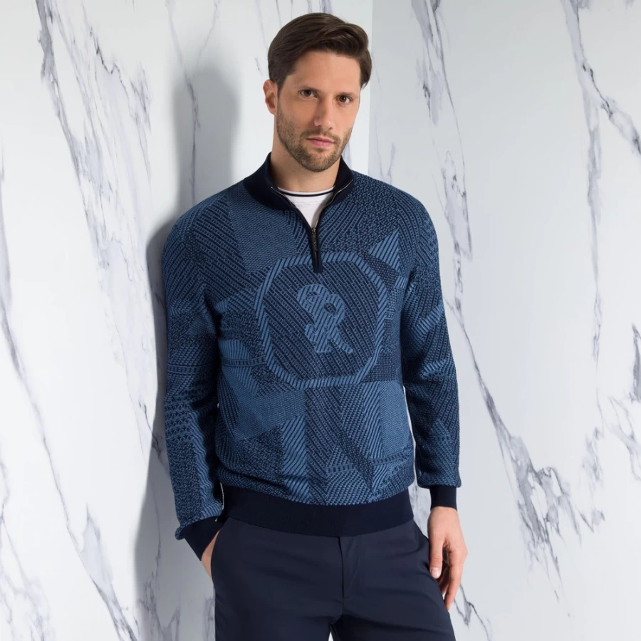 Stefano Ricci Men's Zip Mock Neck Sweater Premium Knitwear