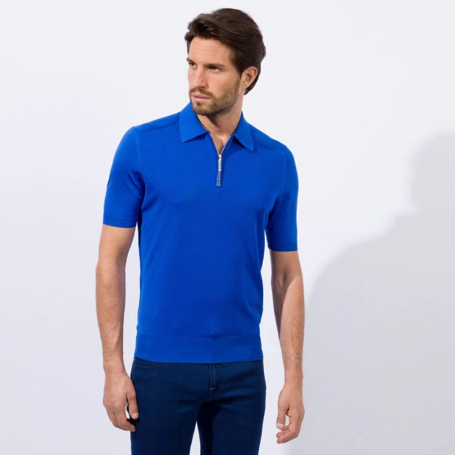 Stefano Ricci Men's Knit Zip Polo Shirt Premium Cotton Luxury Casual Wear