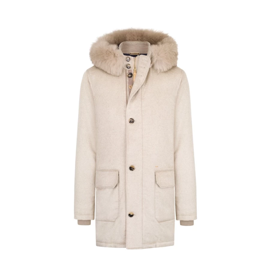 "Stefano Ricci Men's Luxury Hooded Down Jacket with Fox Fur Trim"
