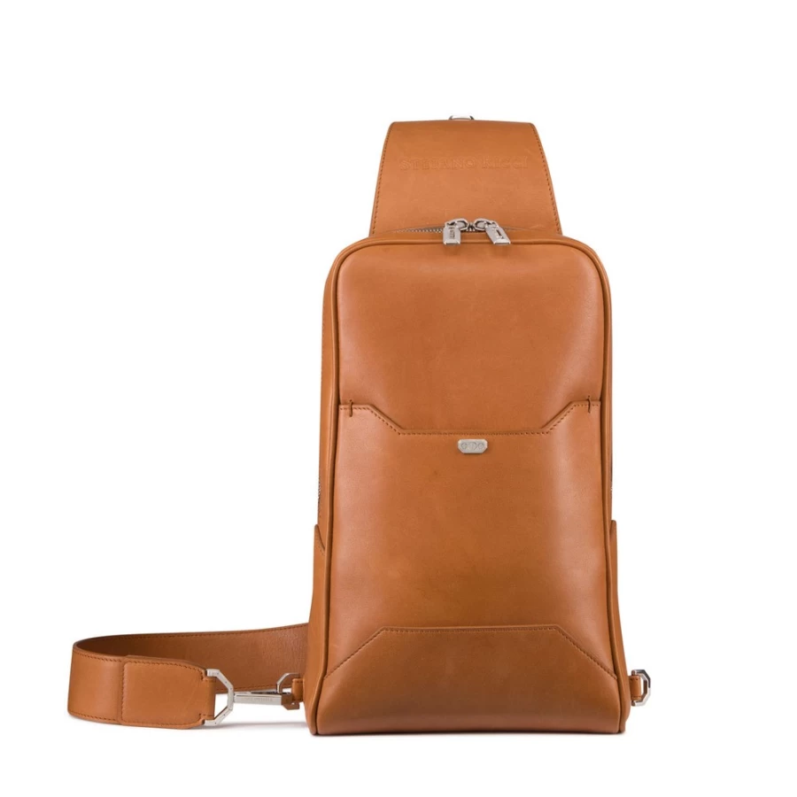 Stefano Ricci Handmade Calfskin Leather Sling Backpack in M036 Brown - Premium Designer Shoulder Bag