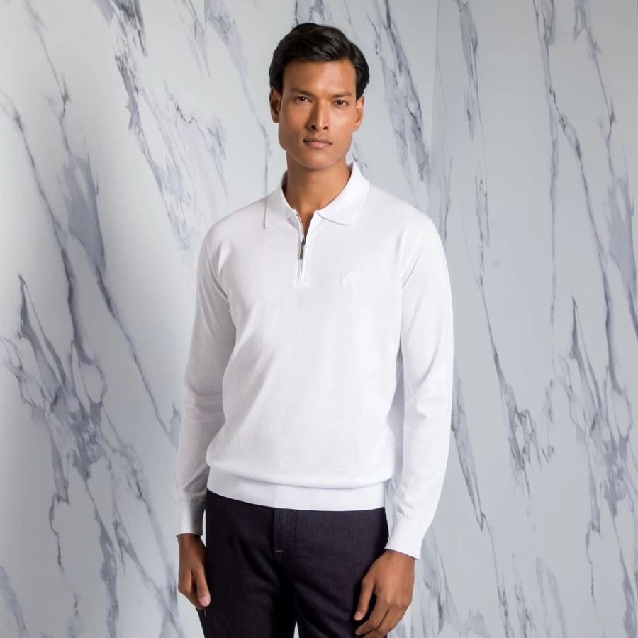 Stefano Ricci Men's Premium Zip Polo Shirt - Classic Fit Luxury Knit Top