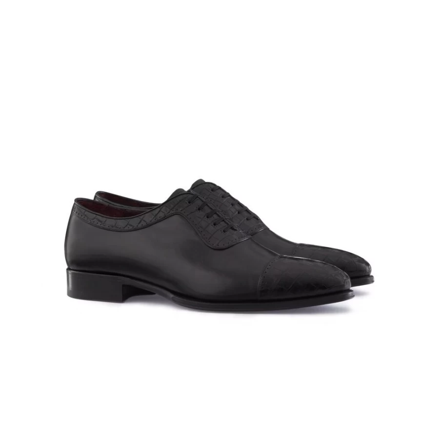 Stefano Ricci Shiny Calfskin Leather Crocodile Oxford Dress Shoes in N999 Brown
