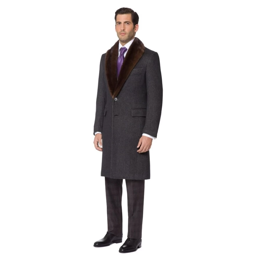 "Stefano Ricci Men's Luxury Coat with Genuine Mink Fur Collar"