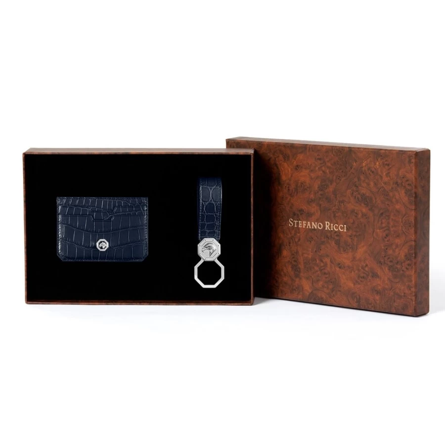 "Stefano Ricci Luxury Crocodile Keyring and Card Holder Gift Set in B013 Matte Finish"