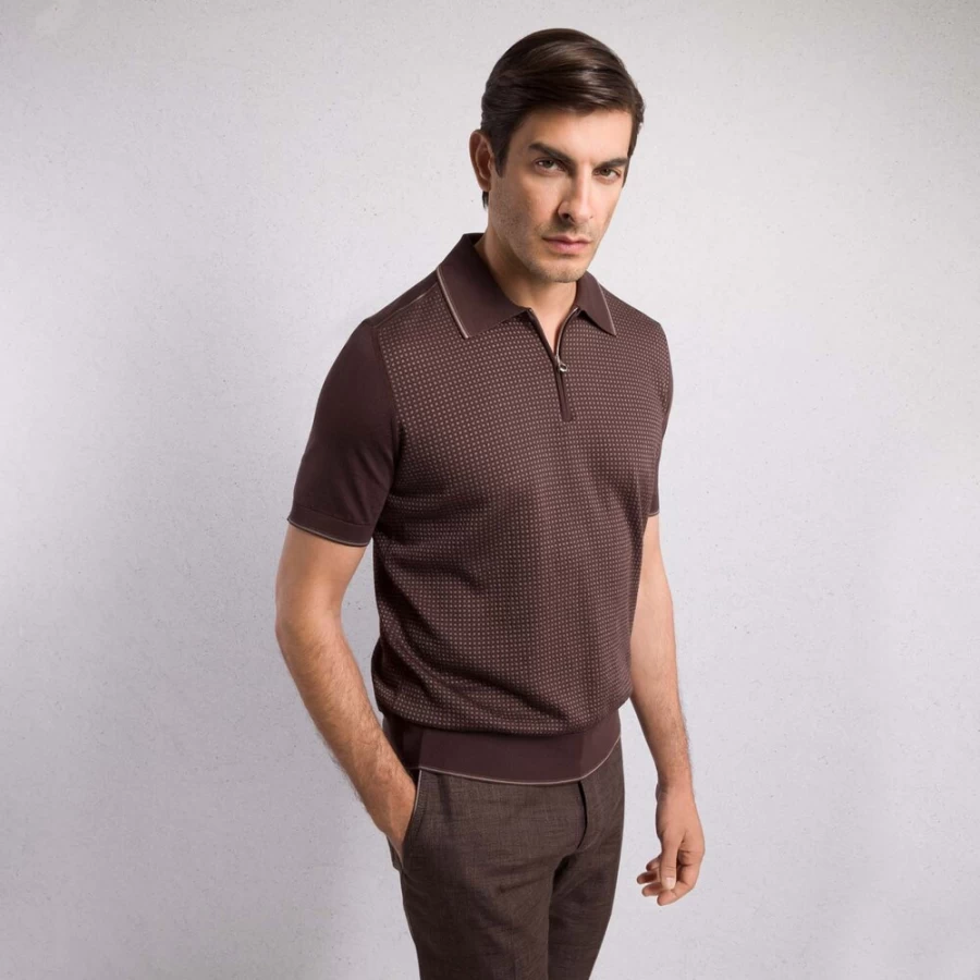 Stefano Ricci Men's Zip Polo Shirt in Premium Fabric - Stylish & Comfortable Design for Modern Wardrobe