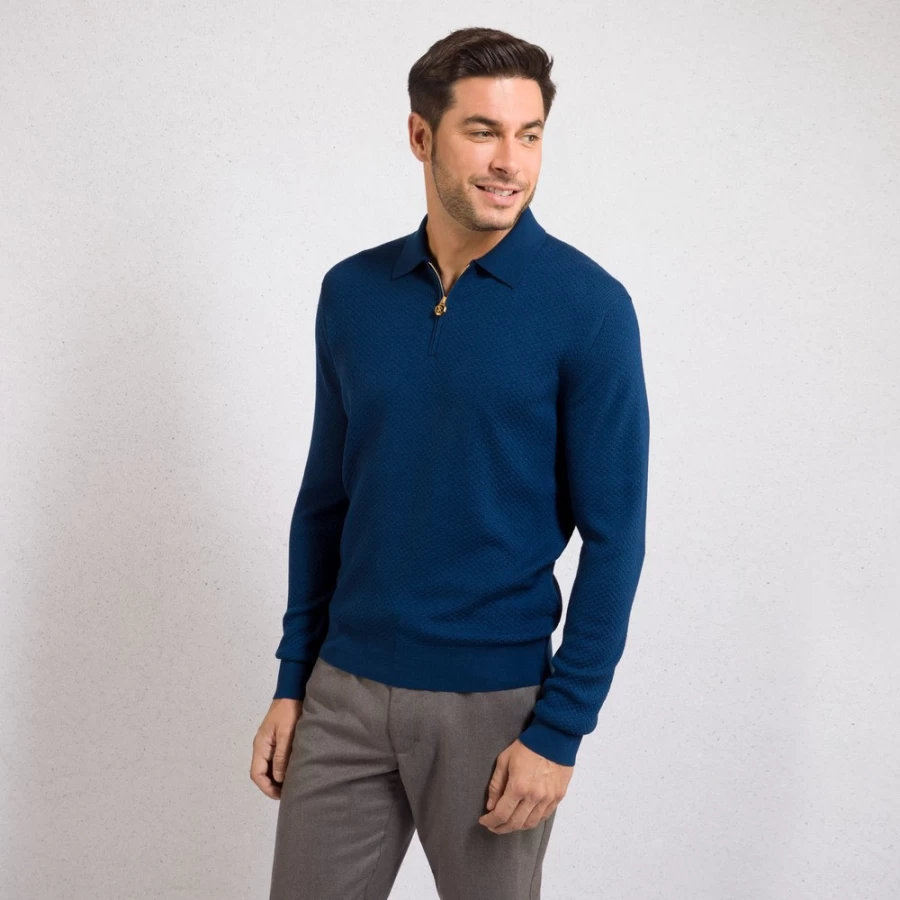 Stefano Ricci Men's Wool & Silk Blend Zip Polo Shirt in F23307_165 Color