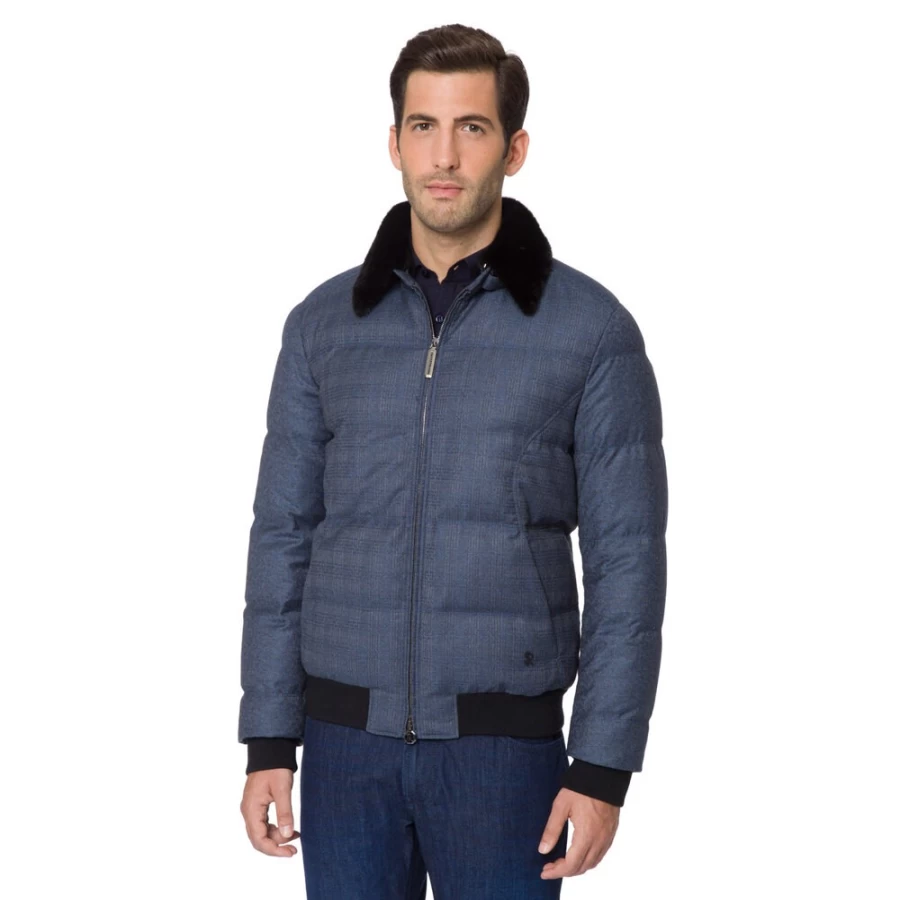 Stefano Ricci Men's Down Blouson Jacket with Luxurious Mink Fur Collar - Winter Warm Puffer Coat