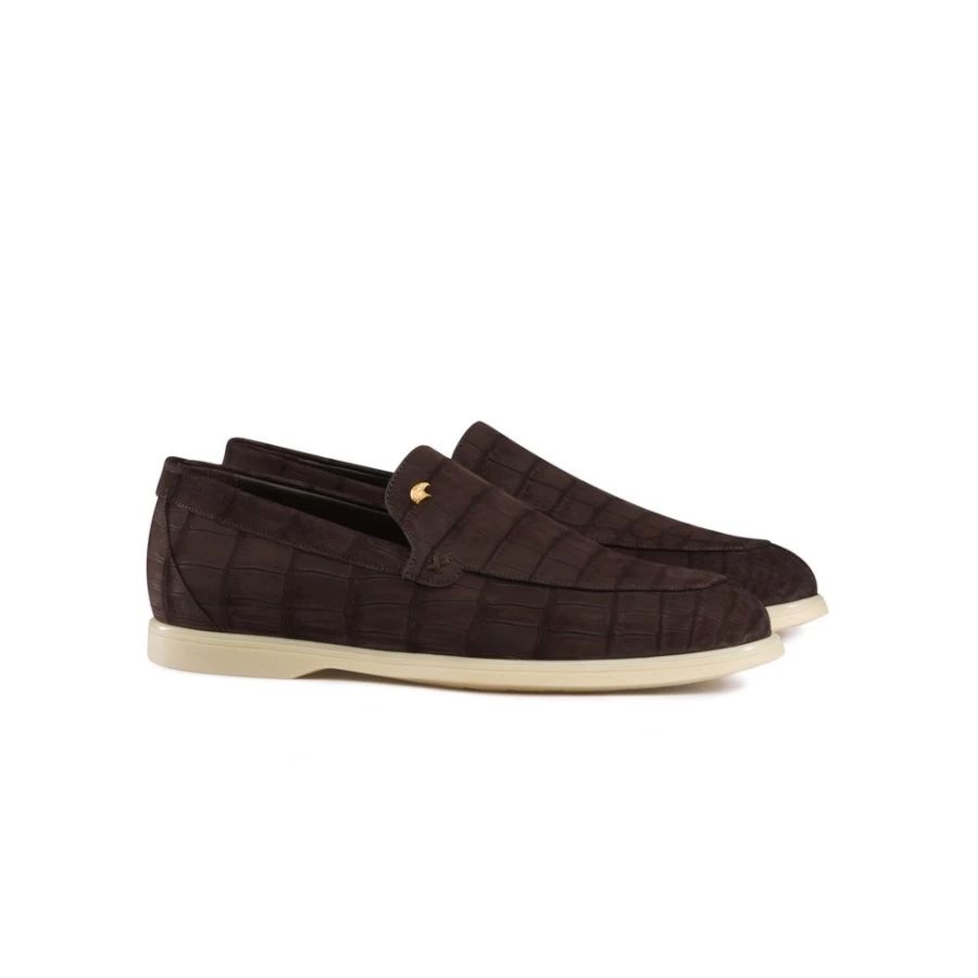 Stefano Ricci Luxury Nubuck Leather Loafers with Crocodile Embossed Detailing