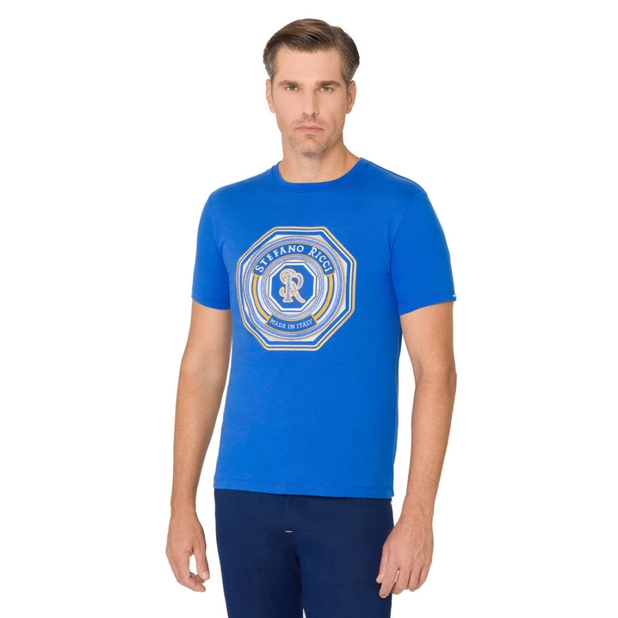 Stefano Ricci Men's B019 Navy Marine Crew Neck T-Shirt