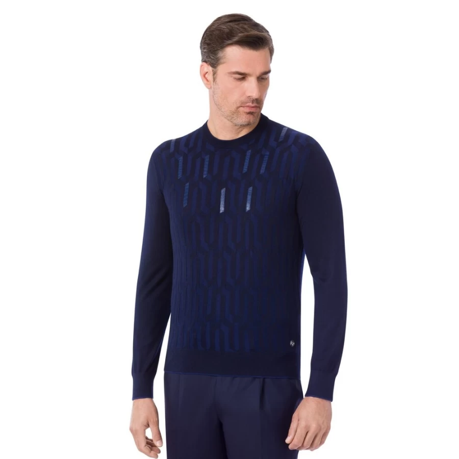Stefano Ricci Men's Luxury Crew Neck Sweater with Genuine Crocodile Leather Inserts