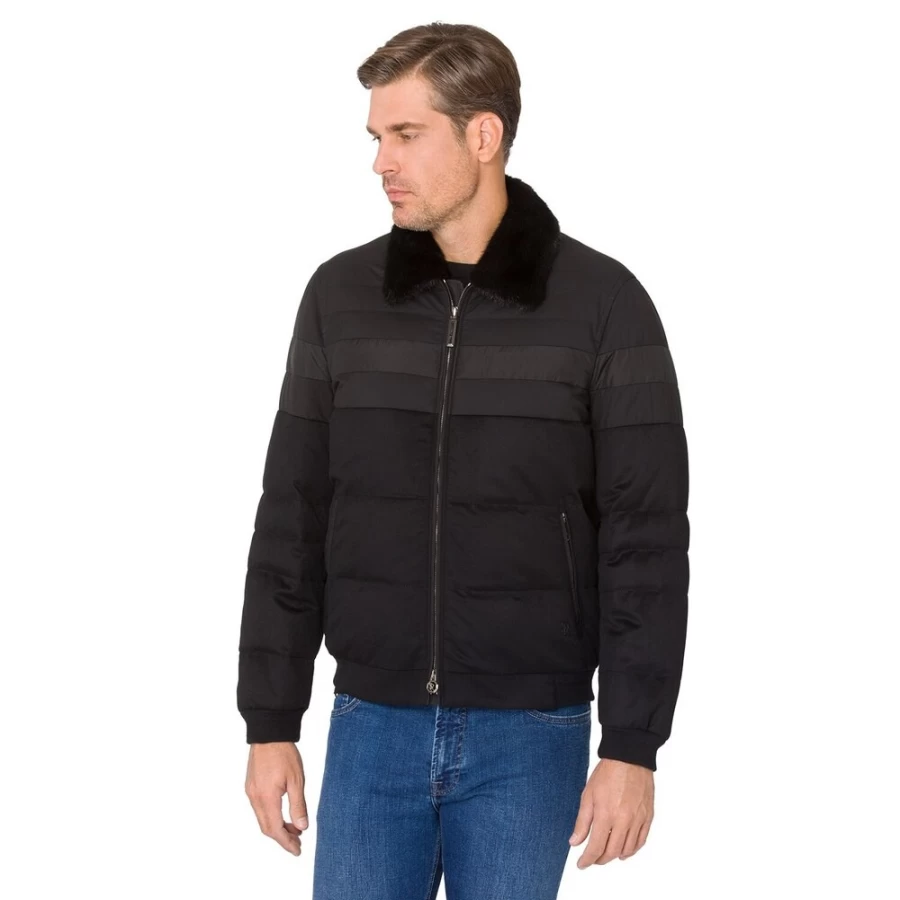 "Stefano Ricci Men's Luxury Down Jacket with Genuine Mink Fur Collar Winter Coat"
