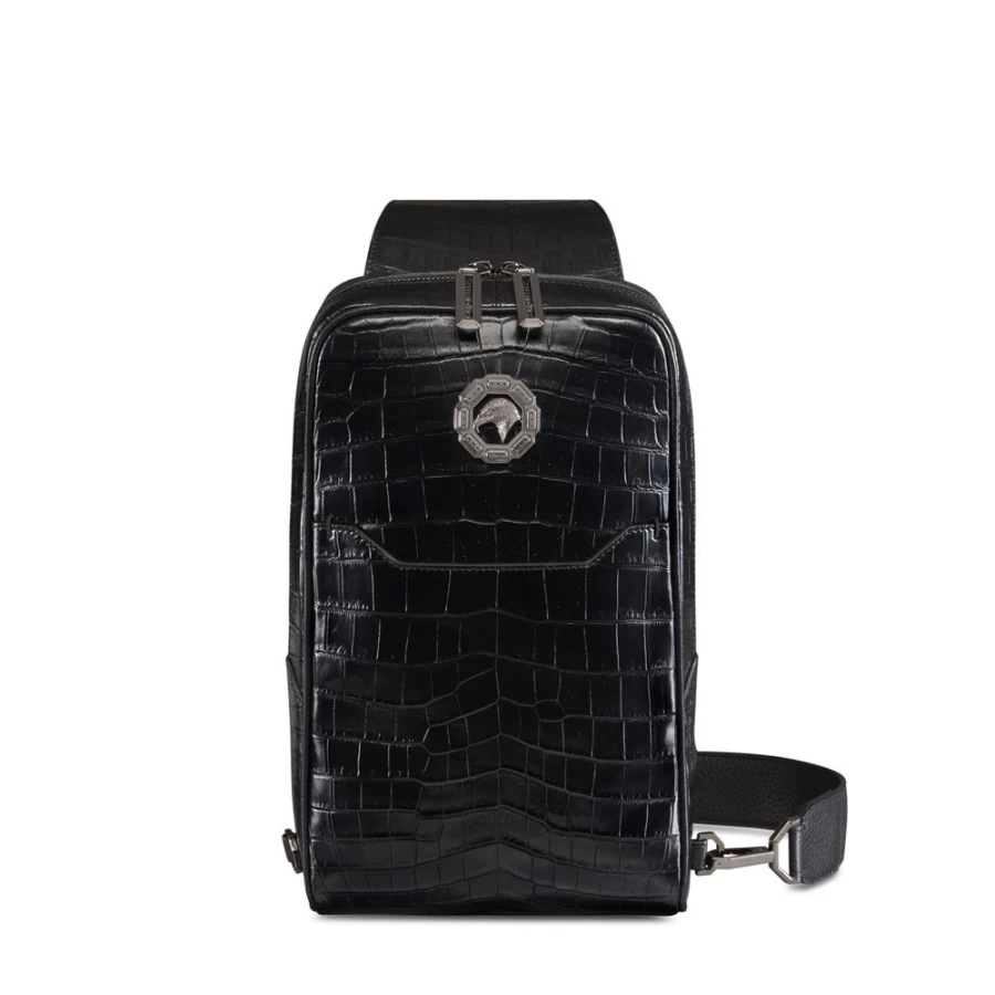 Stefano Ricci Luxury Matted Crocodile Leather Sling Backpack with Calfskin Accents