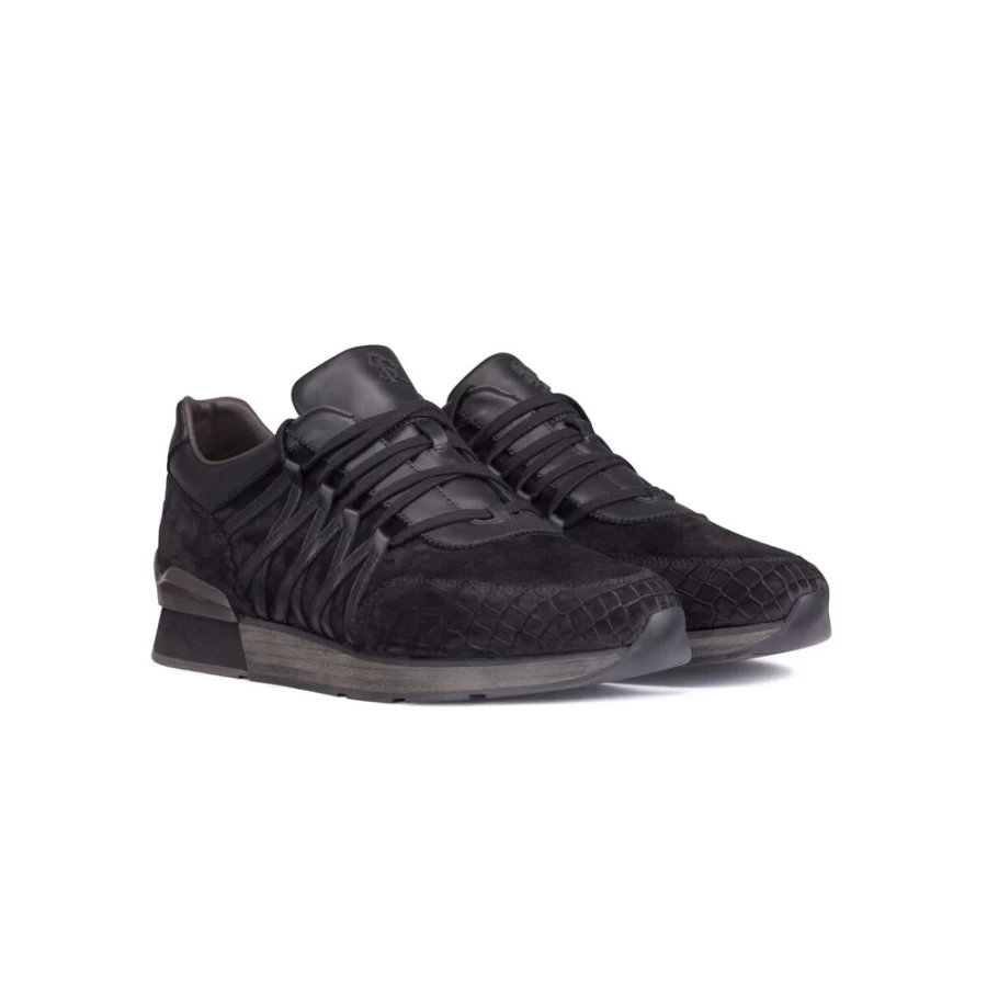 Stefano Ricci Luxury Nubuck Crocodile-Embossed Men's Sneakers