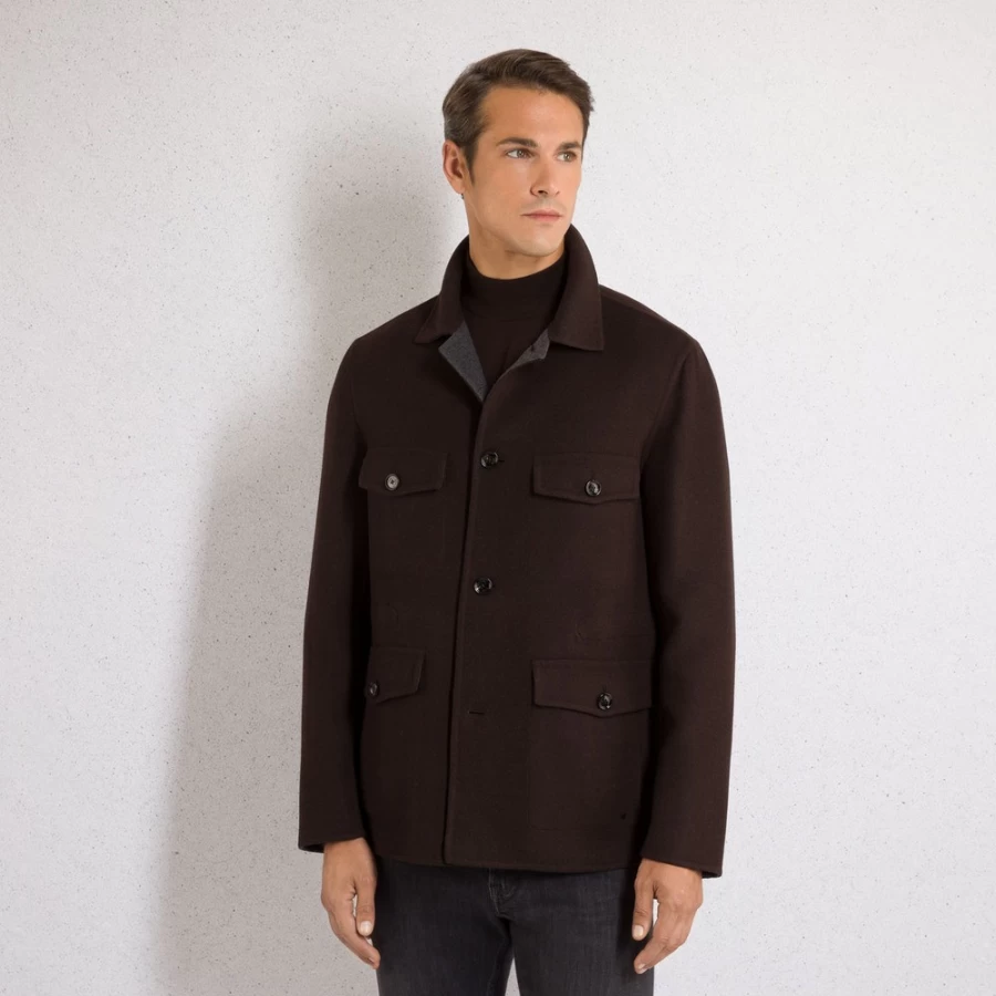 Stefano Ricci Men's Premium Wool Field Jacket – Classic Outdoor Coat for Stylish Comfort
