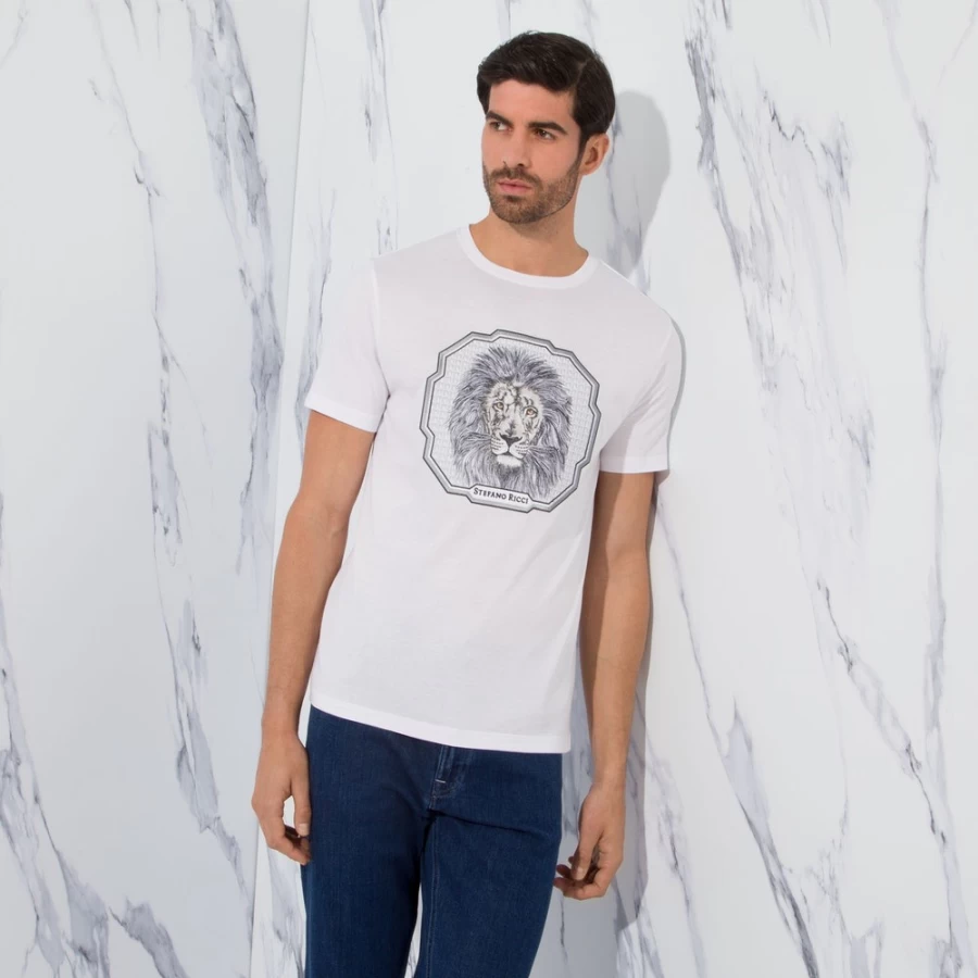 Stefano Ricci Men's Premium Crewneck T-Shirt - Luxury Cotton Short Sleeve Tee