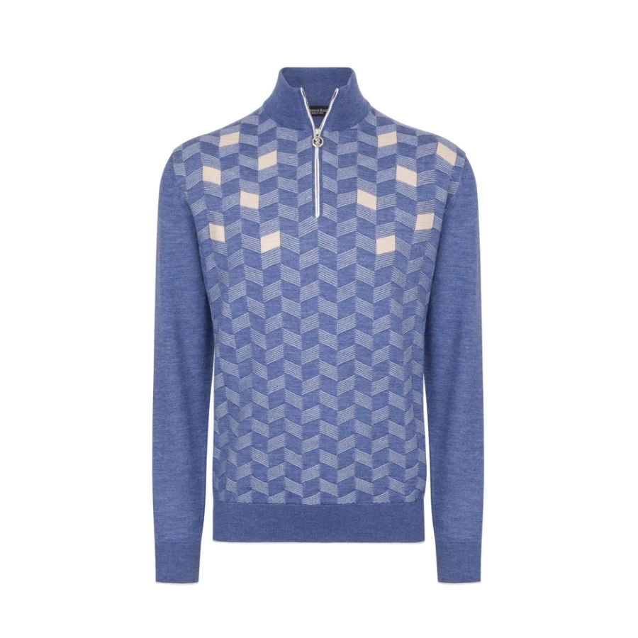 Stefano Ricci Men's Knit Zip Mock Neck Sweater - Premium Cotton Zip-Up Collared Pullover