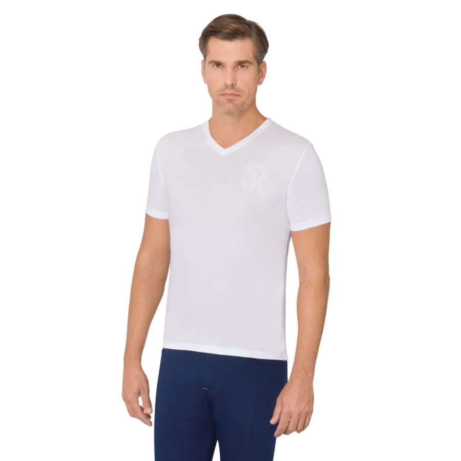 Stefano Ricci Men's Premium Cotton Cord Crew Neck T-Shirt in Classic White (W000)