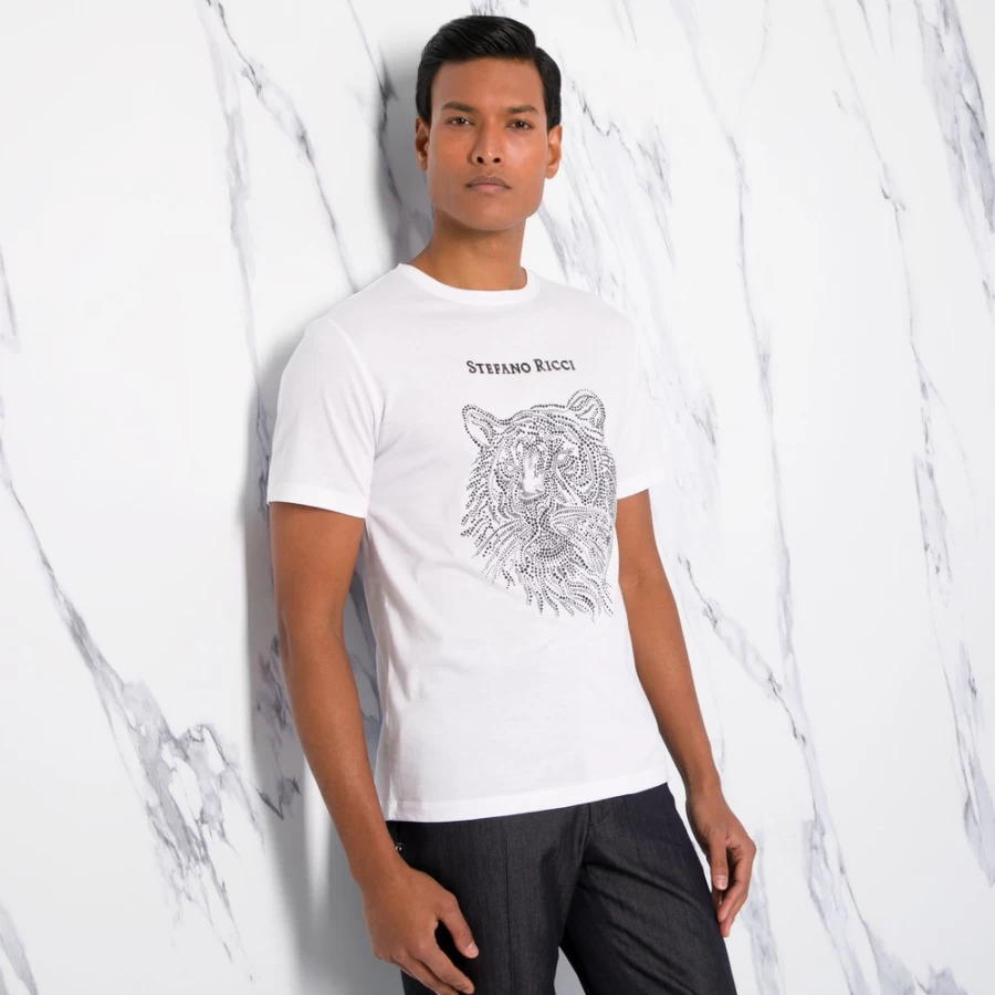 Stefano Ricci Men's Premium Crewneck T-Shirt - Luxury Cotton Casual Tee