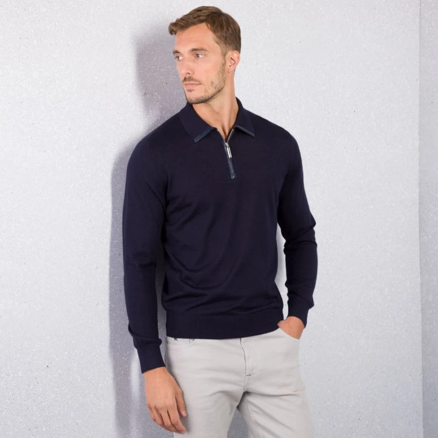 Stefano Ricci Men's Knit Zip Polo Shirt – Premium Cotton Luxury Casual Wear