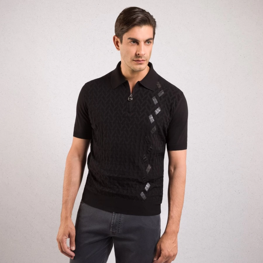 Stefano Ricci Men's Premium Zip Polo Shirt in Classic Red - Stylish & Comfortable