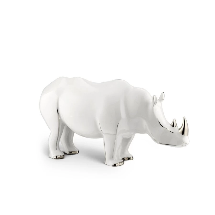 "Stefano Ricci Luxury Platinum Black Porcelain Rhinoceros Sculpture Home Decor"