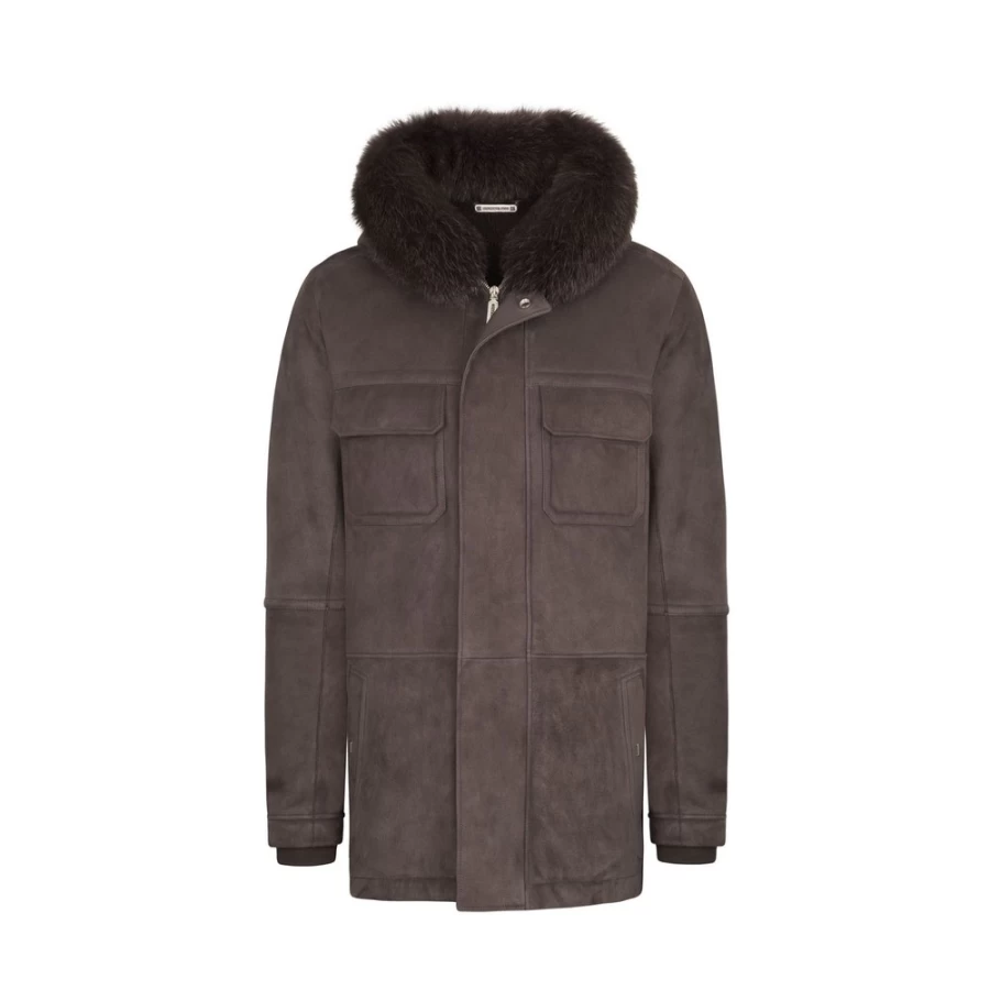 Stefano Ricci Men's Luxury Hooded Coat with Genuine Fox Fur Trim