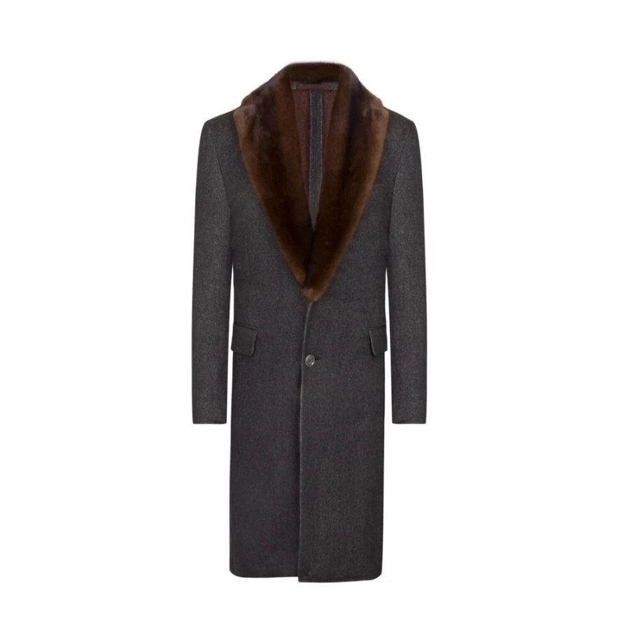 "Stefano Ricci Men's Luxury Coat with Genuine Mink Fur Collar"