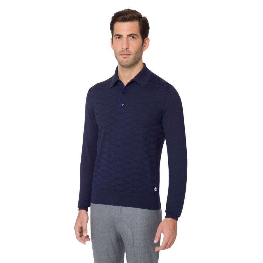 Stefano Ricci Men's Premium Long Sleeve Three-Button Polo Shirt