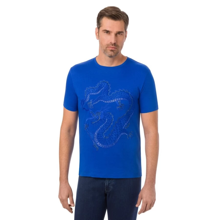 Stefano Ricci Men's Luxury T-Shirt with Chinese Dragon Design and Swarovski Crystal Embellishments in Color B019