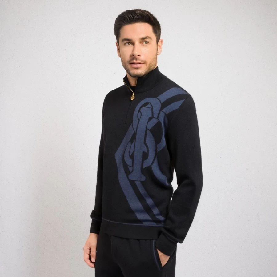 Stefano Ricci Men's Zip Mock Neck Cashmere Sweater Luxury Knitwear