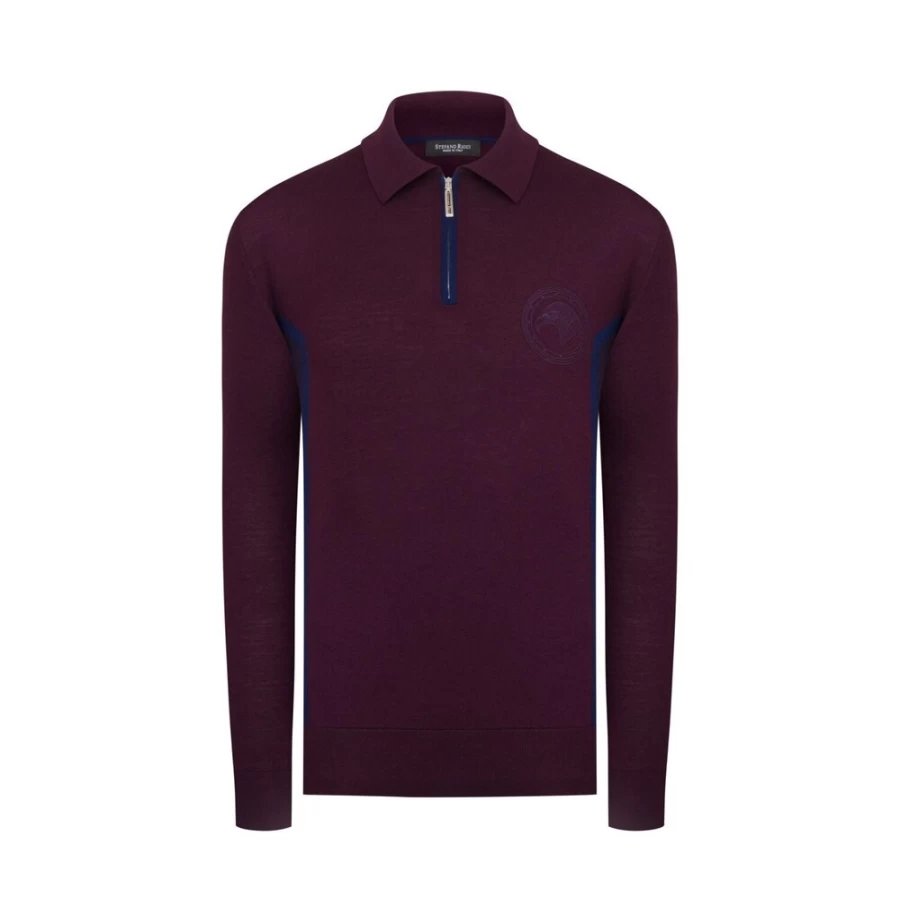 Stefano Ricci Men's Zip Polo Shirt Featuring Eagle Head Design