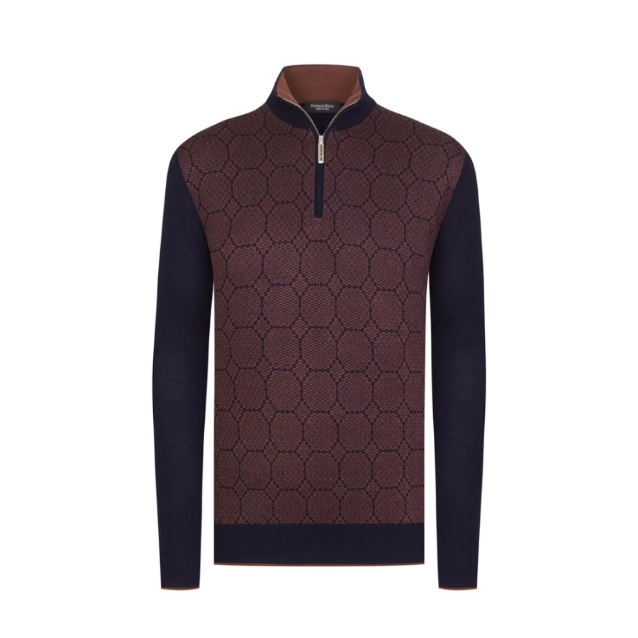 Stefano Ricci Men's Zip Mock Neck Sweater Premium Knitwear Luxury Pullover