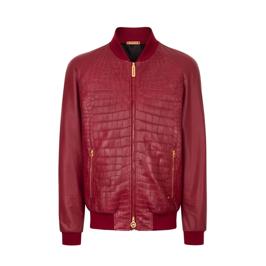 "Stefano Ricci Men's Luxury Blouson Jacket in Lambskin & Crocodile Leather"