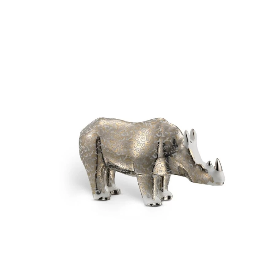 Stefano Ricci Luxury Silk & Porcelain Rhinoceros Decor Collectible