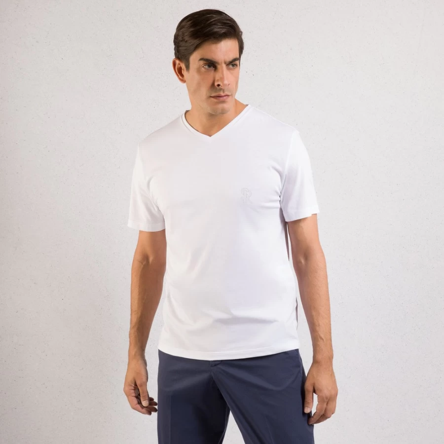 Stefano Ricci Men's W000 V-Neck T-Shirt Luxury Cotton Crewneck Tee