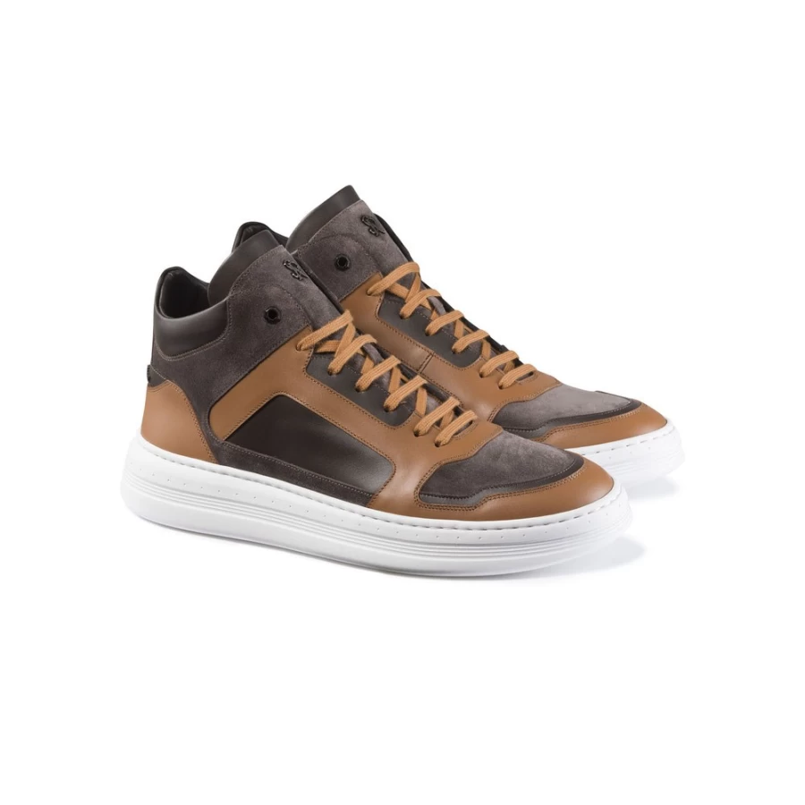 "Stefano Ricci Men's Luxury Calfskin Leather & Suede High-Top Sneakers – Premium Designer Shoes"
