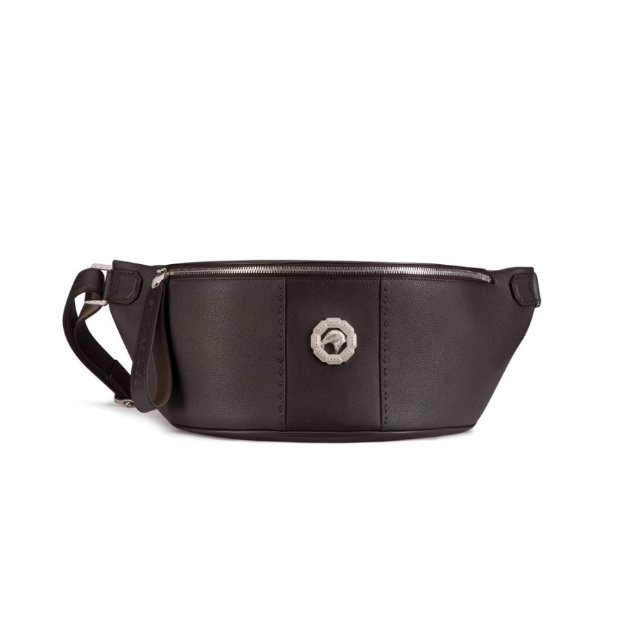 Stefano Ricci Luxury Calfskin Leather Belt Bag in M019 Brown - Stylish Men's Waist Pack