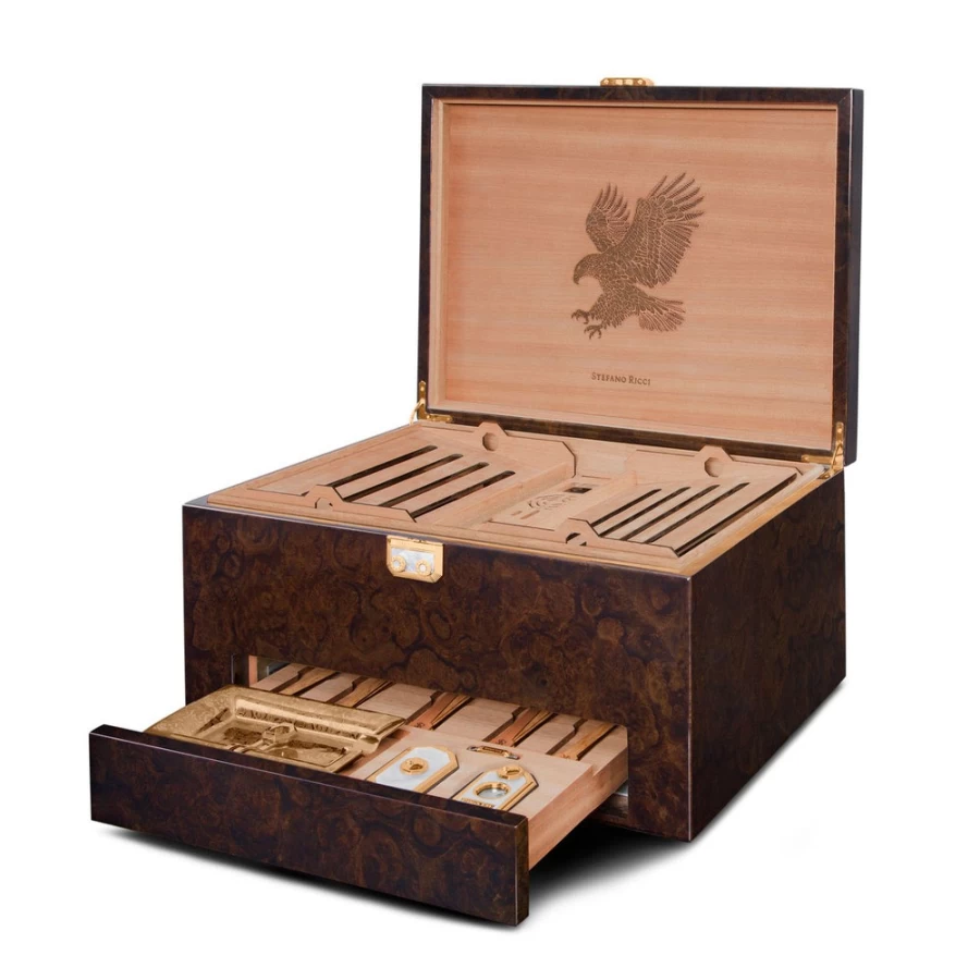 "Stefano Ricci Premium Desk Humidor for Cigars – Luxury Wooden Desktop Humidor"