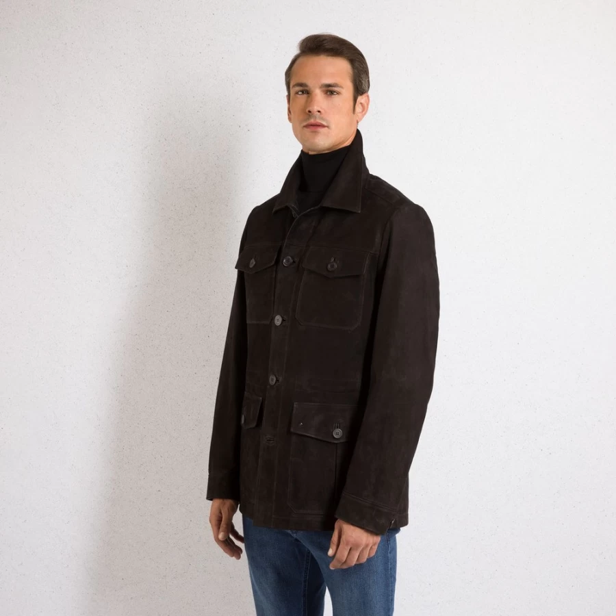 Stefano Ricci Men's Bufalino Nubuck Leather Jacket in N999 Brown