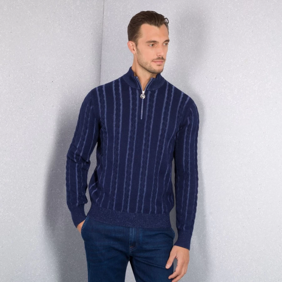 Stefano Ricci Men's Zip Mockneck Sweater in Premium Knitwear F22317_3189
