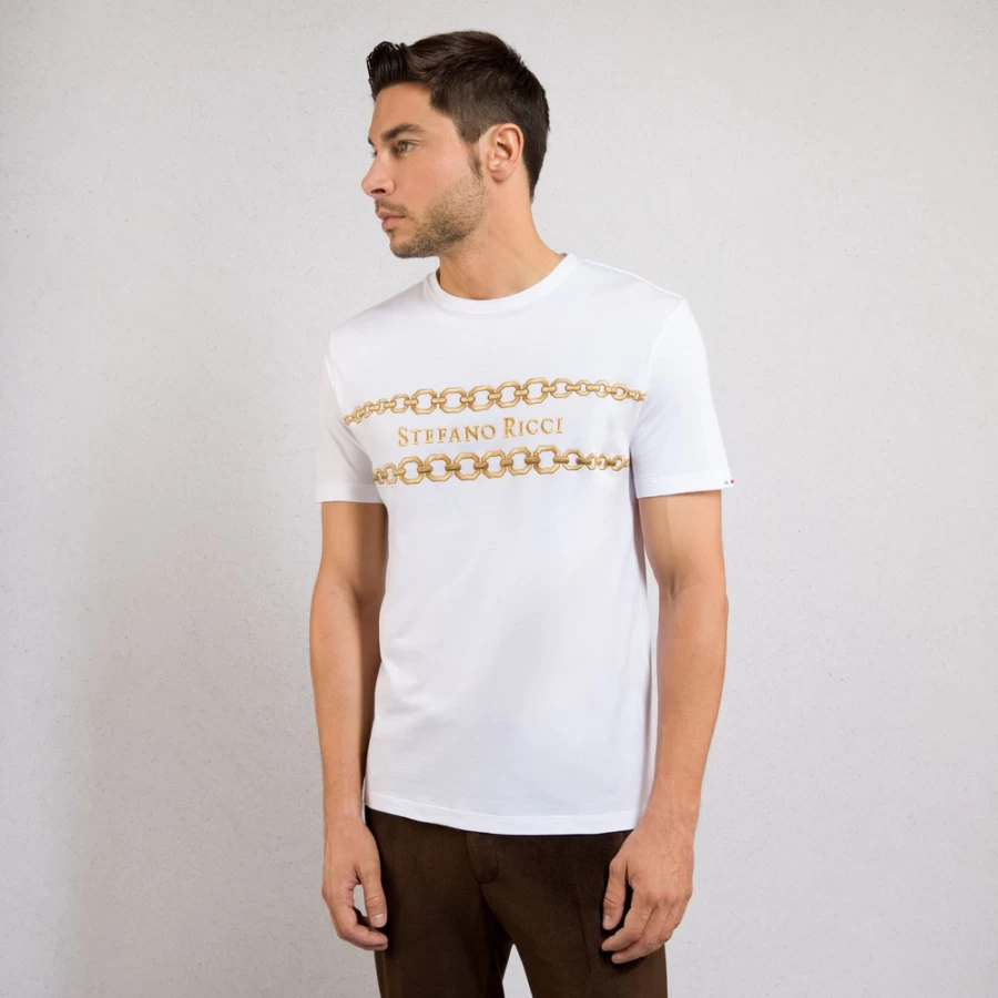 Stefano Ricci Men's W000 Crew Neck T-Shirt Premium Cotton Classic Fit