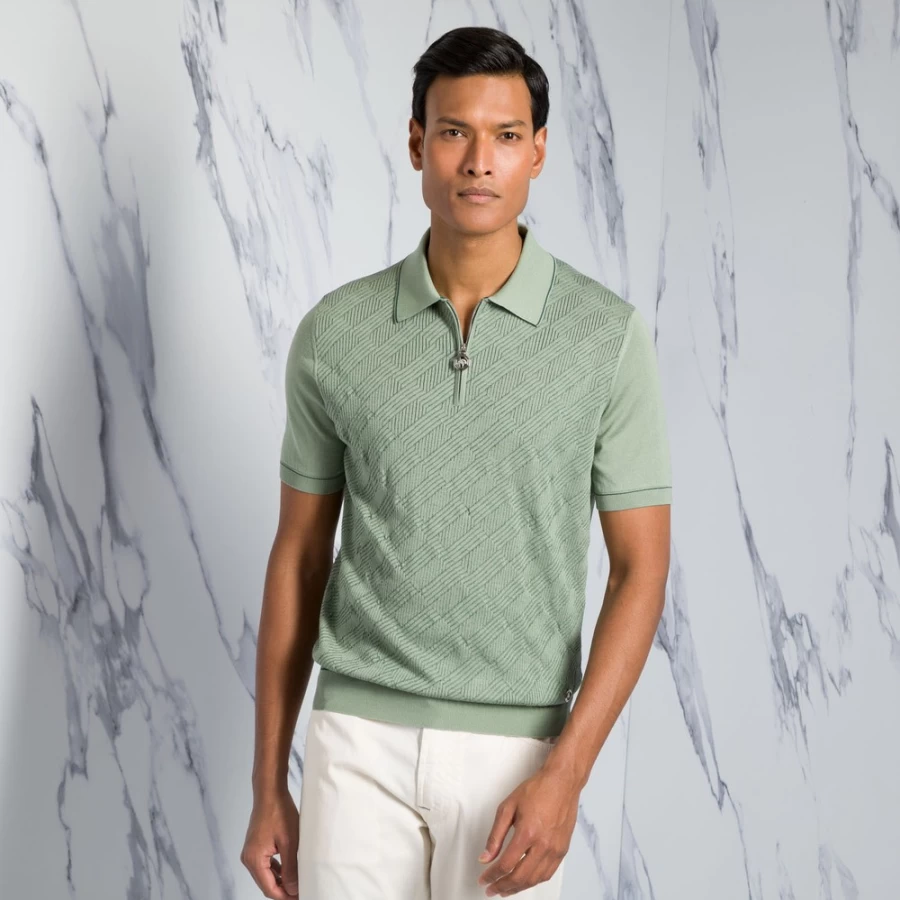 "Stefano Ricci Men's Premium Zip Polo Shirt in Classic Style"