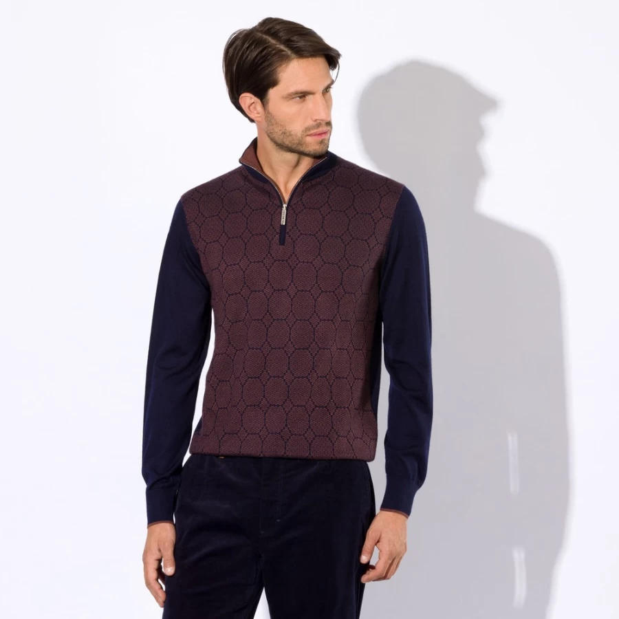 Stefano Ricci Men's Zip Mock Neck Sweater Premium Knitwear Luxury Pullover