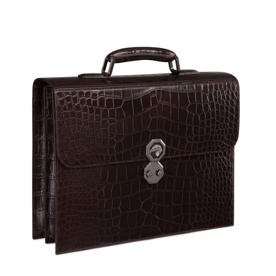 Stefano Ricci Luxury Matted Crocodile Leather Briefcase for Men - Premium Business Bag