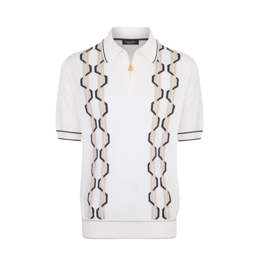 "Stefano Ricci Men's Premium Zip Polo Shirt in Classic Style"